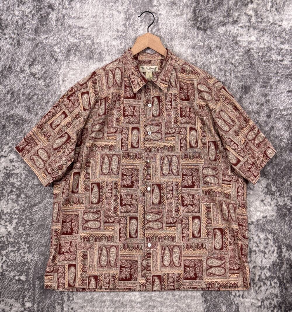 Tori Richard Shirt XL Mens Red Paisley Cotton Lawn Short Sleeve Button Hawaiian